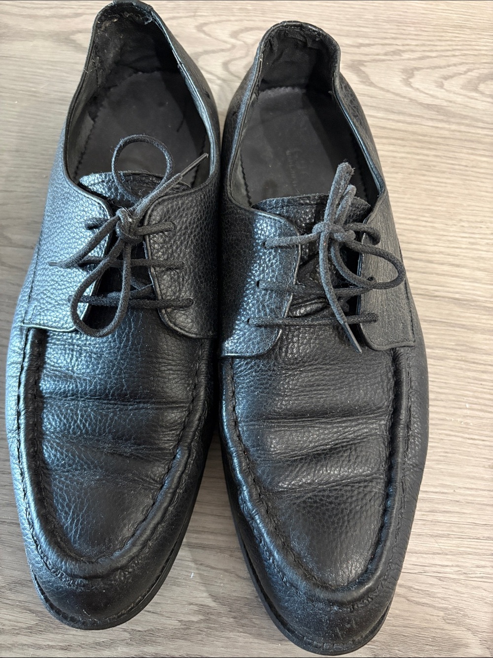 Gucci Black Pebbled Leather Lace-Up Oxfords